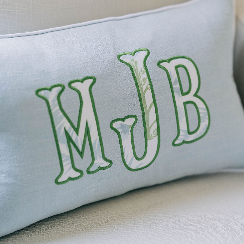 Blue & Green Coastal Monogram Lumbar Pillow