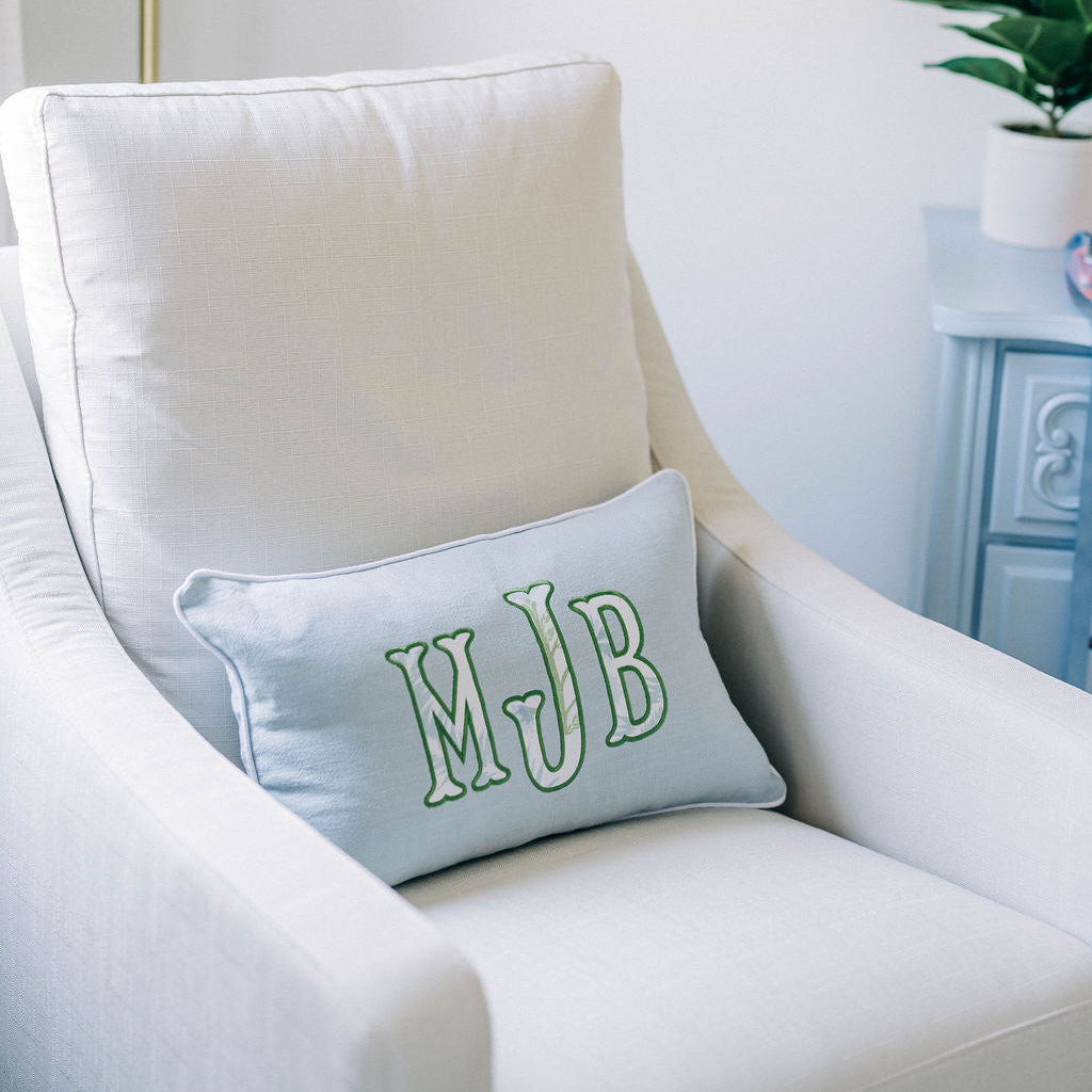 Blue & Green Coastal Monogram Lumbar Pillow