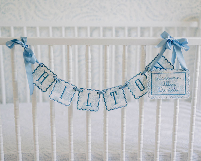 Blue Toile Name Banner