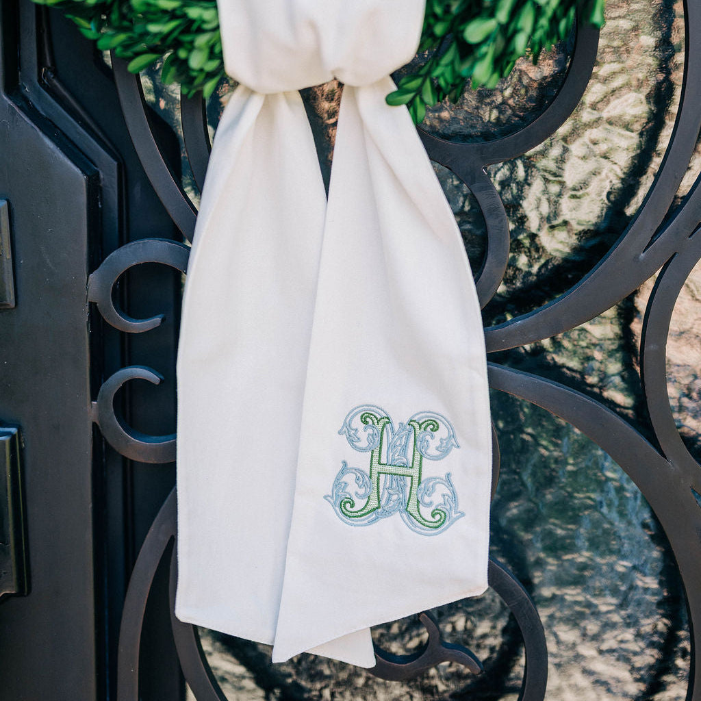 Classic Blue & Green Monogrammed Wreath Sash