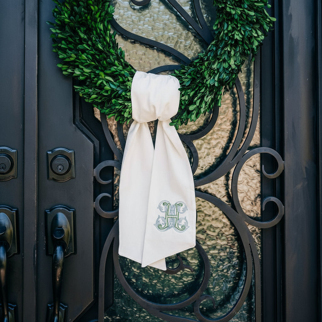 Classic Blue & Green Monogrammed Wreath Sash
