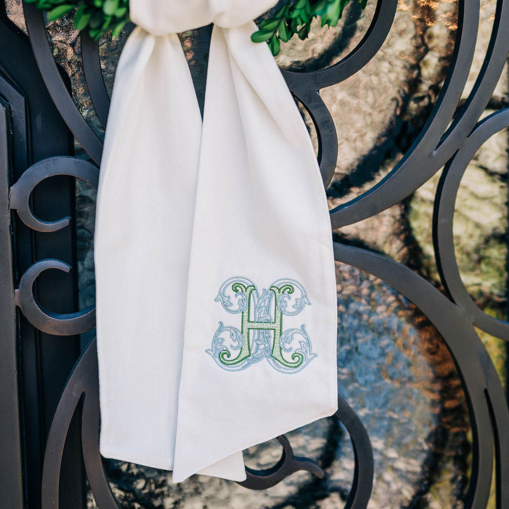 Classic Blue & Green Monogrammed Wreath Sash