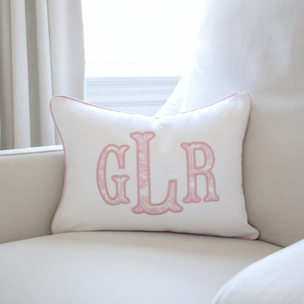 Pink Toile Appliqué Pillow Cover