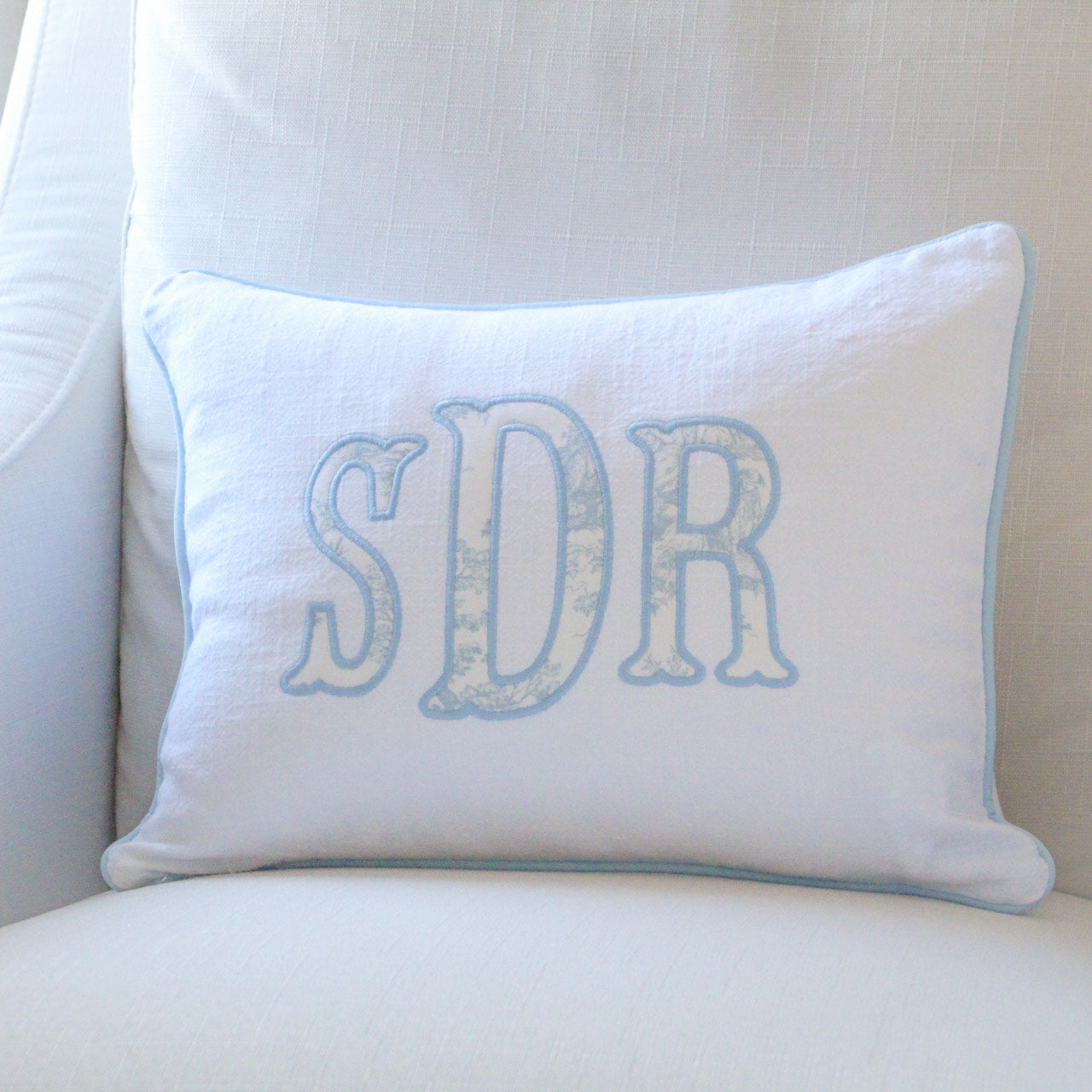 Blue Toile Appliqué Pillow Cover